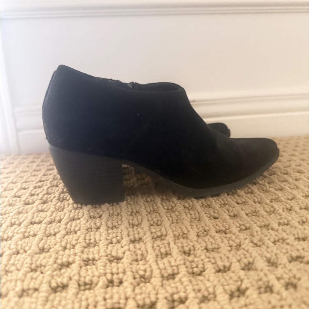 Black Suede Block Heel Ankle Shoe